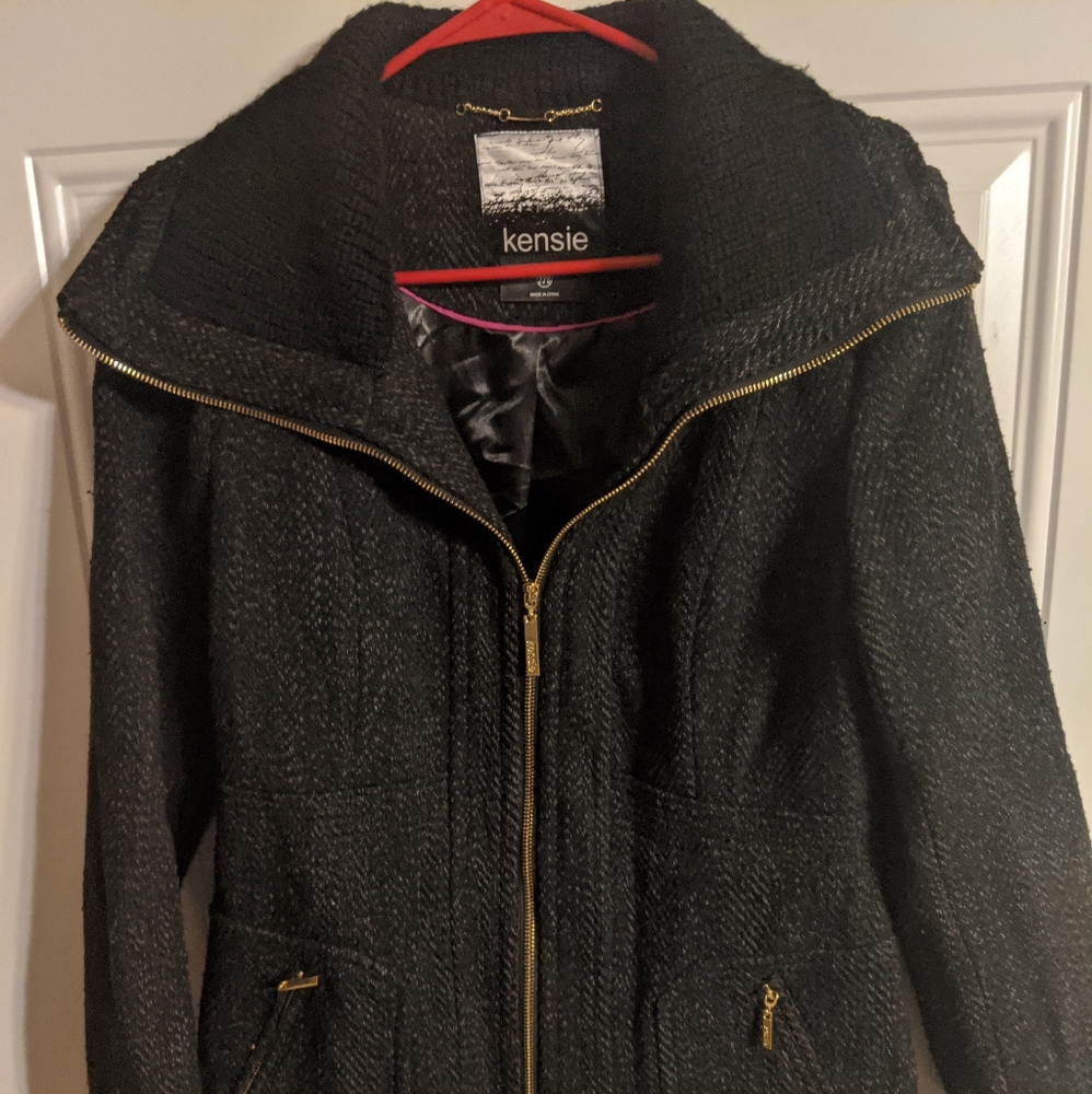 kensie Nordstrom Knit Collar Tweed Pea Coat Medium